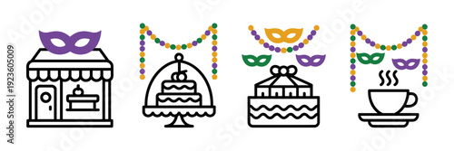 Festive bakery icons with beads – Suitable for social media posts, event planning, or bakery window decals.