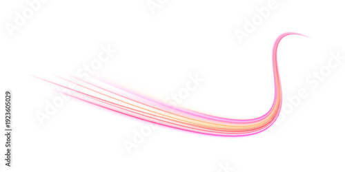 Magenta and yellow neon streaks twist elegantly in a PNG composition. Motion blur and sparkles create a sense of speed. Perfect overlay for futuristic digital designs.