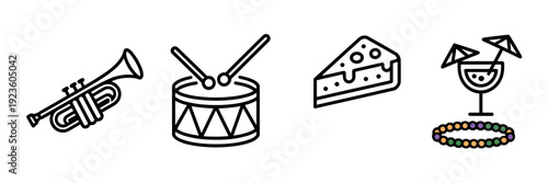 Outline carnival music icon sheet – Great for concert promotions, school music programs, or festival apps.