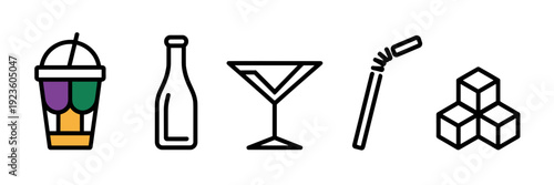Mardi Gras drink container icons – Perfect for bar menus, cocktail recipes, or carnival drink promotions.