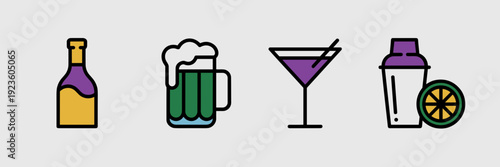 Mardi Gras beverage vector icons – Suitable for social media assets.