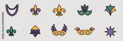 Festive Mardi Gras decorative icons – Great for social media assets.