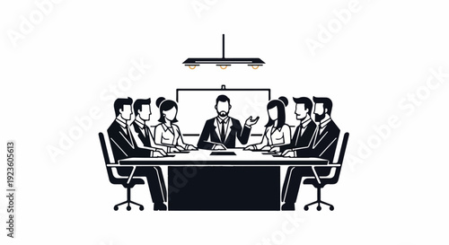 Diverse professionals in business attire gathered around a table in a meeting