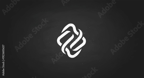 Abstract white interconnected loop symbol with gritty texture on dark background