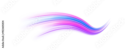 Purple, pink and blue neon spirals twist dynamically in a PNG composition. Tiny glowing particles enhance motion. Perfect overlay for sci-fi and cyberpunk visuals.