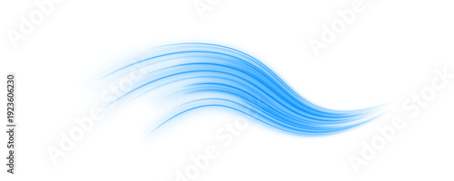 Curved blue neon lines sweep dynamically across a PNG canvas. Motion blur conveys speed and energy. Ideal overlay for cyberpunk or futuristic designs.