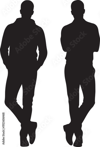 Two male silhouettes in relaxed standing poses, white background vector