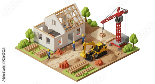 House Under Construction with Crane.