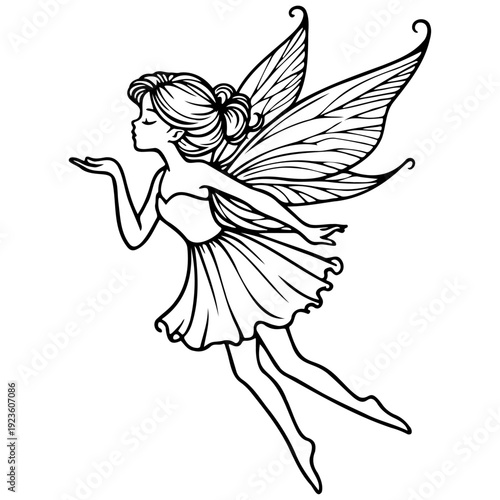 Sprite Fairy Line Drawing Illustration.