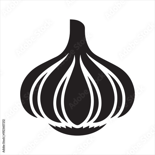 Garlic Silhouette Icon – Minimal Flat Garlic Bulb Vector
