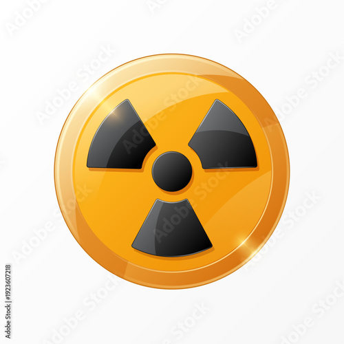 Nuclear radiation or radioactive energy hazard warning icon in a glossy glass style. Vector 3D illustration.