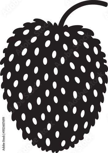 Detailed black silhouette of Soursop fruit with textured skin and stem illustration