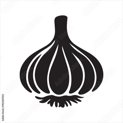 Garlic Silhouette Icon – Minimal Flat Garlic Bulb Vector
