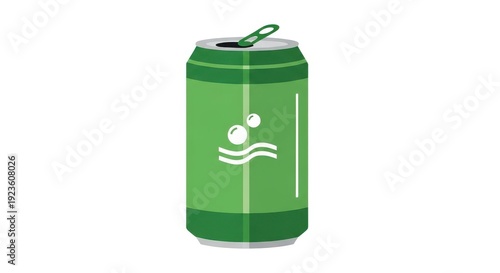 Green soda can with simple design on white background.