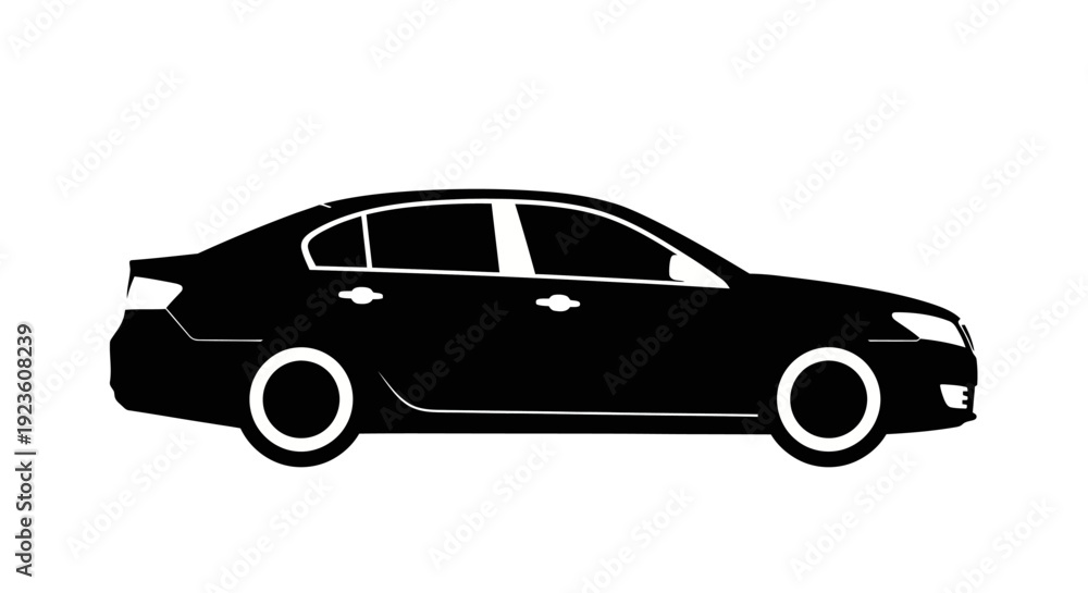 Naklejka premium Black sedan automobile silhouette isolated on white background transportation concept