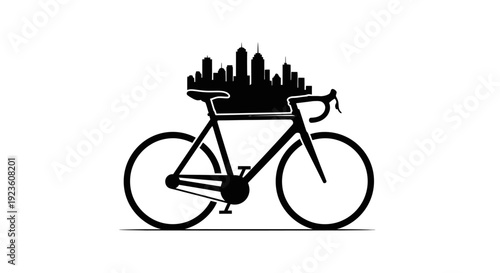 Bicycle and city silhouette concept graphic transportation and urban lifestyle illustration vector design