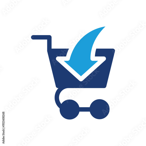 shopping chart with round down arrow colored icon vector design good for web or mobile app