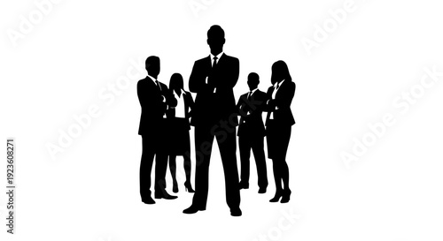 Business team silhouette standing together black and white