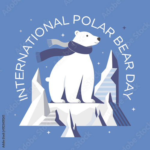 International Polar Bear Day vector illustration with bear family on ice floe in Arctic landscape