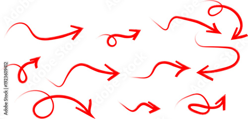 Collection of hand drawn red arrows pointing in various directions