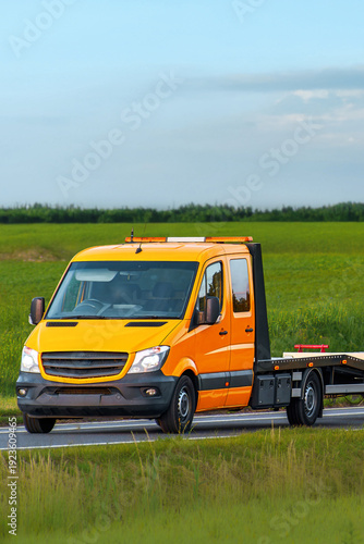 Wallpaper Mural White flatbed tow vehicle ready for emergency Torontodigital.ca
