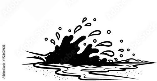 Dramatic black liquid splash and spray erupting from water