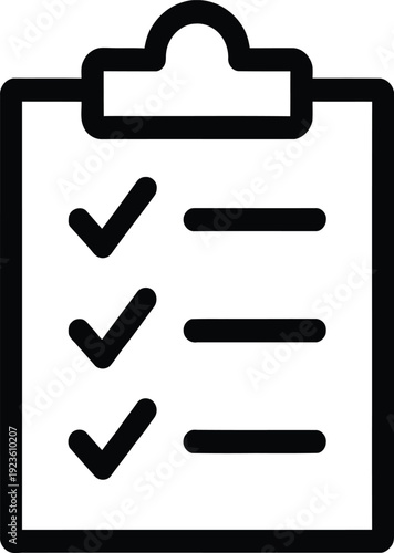 Clipboard silhouette with check marks for task management, business productivity, medical exam results, and professional project planning organization.