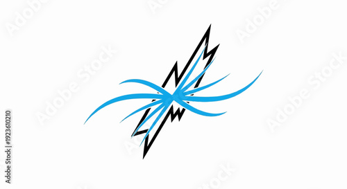 Dynamic abstract graphic with striking black lines and flowing blue curves