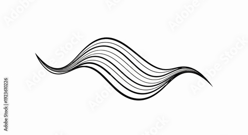 Dynamic black and white curved lines form a fluid, wave-like pattern