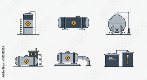 Various industrial storage tanks for oil and gas, representing energy and industry.