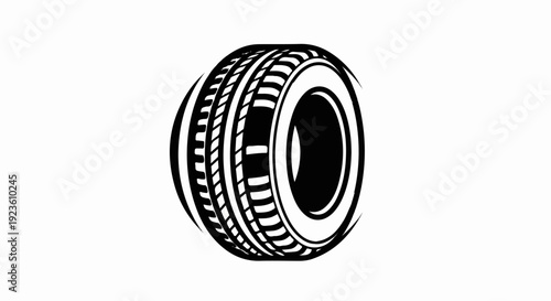 Black and white graphic of a car tire with deep tread