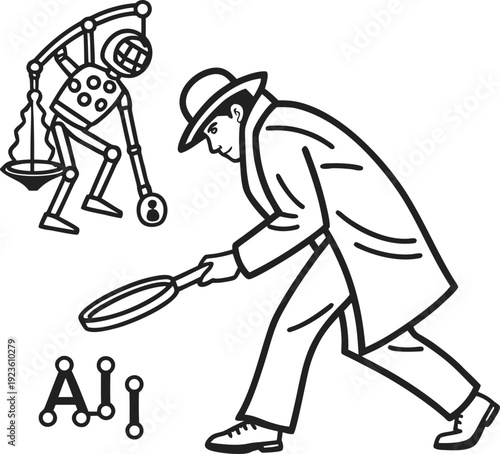 A man playing tennis against a robotic opponent in a whimsical scene.