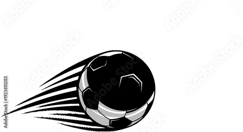 Dynamic black and white soccer ball with motion streaks