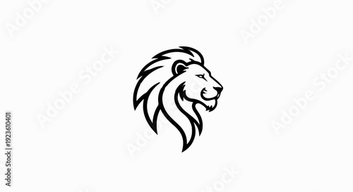 Black and white line art of a majestic lion's head in profile