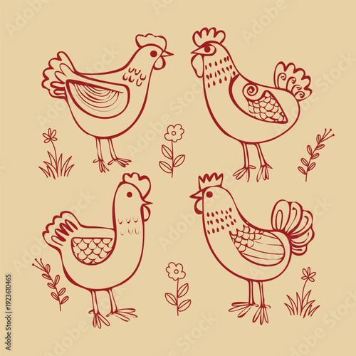 Chicken, hen sketch hand drawing vector illustration. Poultry farm animal vintage retro style isolated on background.
