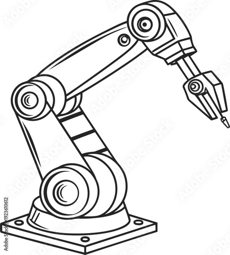 Industrial robotic arm with articulated joints and mechanical gripper