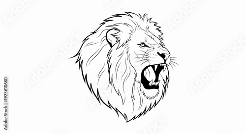Black and white drawing of a fierce lion's head roaring