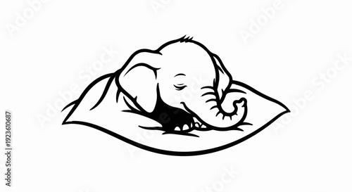 Cute cartoon elephant peacefully sleeping on a pillow