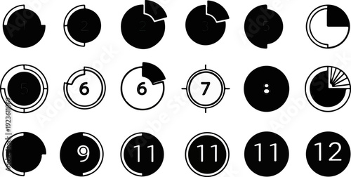 Collection of circular icons depicting numbers and progress indicators