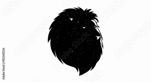Black lion head silhouette with textured mane and piercing eyes