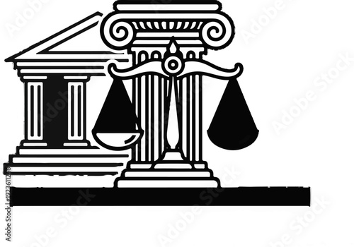 Architectural elements with scales of justice and pillar