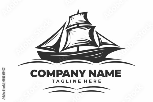 Monochromatic sailboat sails gently on ocean waves, a classic maritime scene