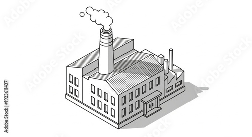 Industrial Building with Smokestack Factory.