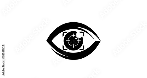 Sleek Digital Eye Scanner Logo Featuring Cybernetic Design and Target Reticle