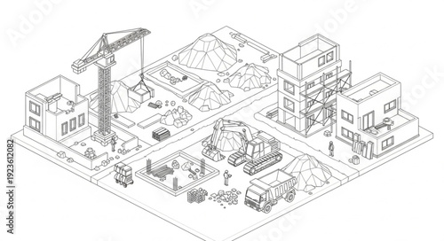 Industrial Construction Site with Crane.
