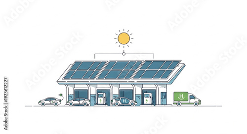 House with Solar Panels Illustration.