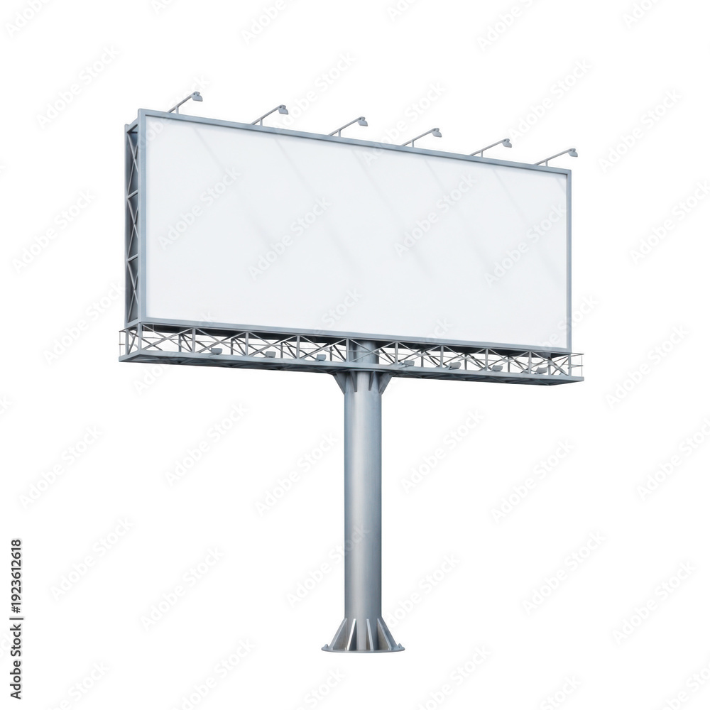 Obraz premium A blank billboard on a metal pole against a white background is visible.