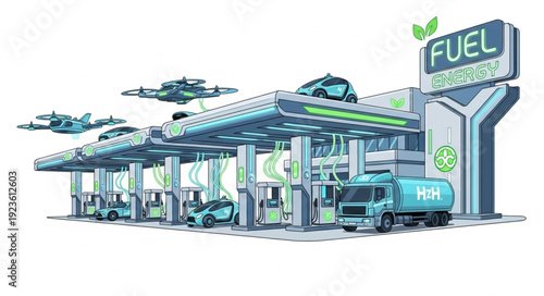 Hydrogen Fuel Station Illustration.