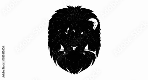 Black lion's head with full mane and sharp fangs, rendered in a stylized manner