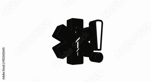 Black medical star of life symbol with rod on white background